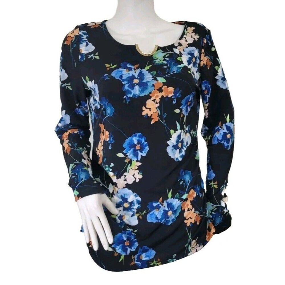 Calvin Klein Women's Top Blouse Size S Floral black Long Sleeve New 35